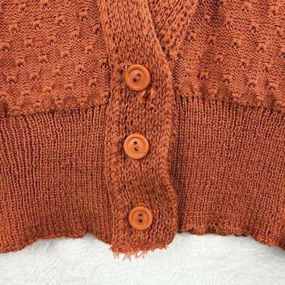 Vintage 70s XS Sweater Vest V-Neck Button Up Burnt Orange Earthy Cottagecore - Picture 5 of 9